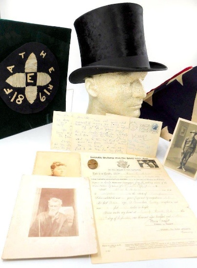 Collection of Civil War and Historical Period Pieces Including Beaver Top Hat and Confederate Flag