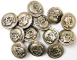 German WWII Waffen SS Skull Uniform Buttons, Group of Thirteen (13)