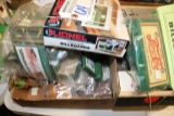 Box of train accessories and signs