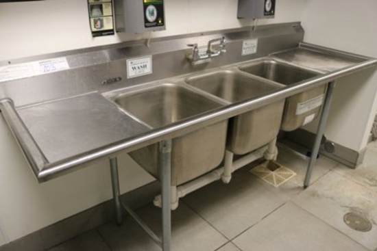 Eagle 90" stainless 3 bin sink with drain boards
