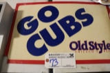Old Style GO CUBS cardboard sign - ripped corner