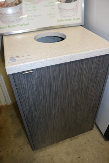 25" x 25" trash receptacle - brushed stainless Formica - hard surface top -