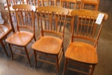 3 oak spindle back dining chairs