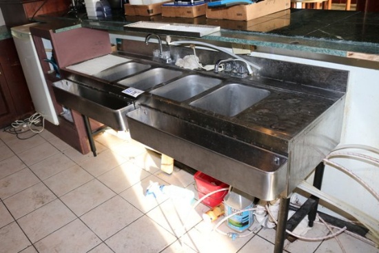 71 Stainless 4 Bin Bar Sink W Drain Boards Attached