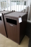 Brown outdoor trash receptacles