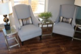 Grey tweed room chairs w/ 3lamp tables & lamp