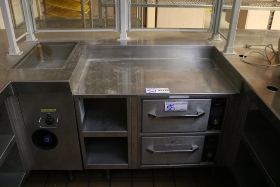 42" x 115" Stainless base cabinet w/ sneeze guard & built in 12 x 20 food w