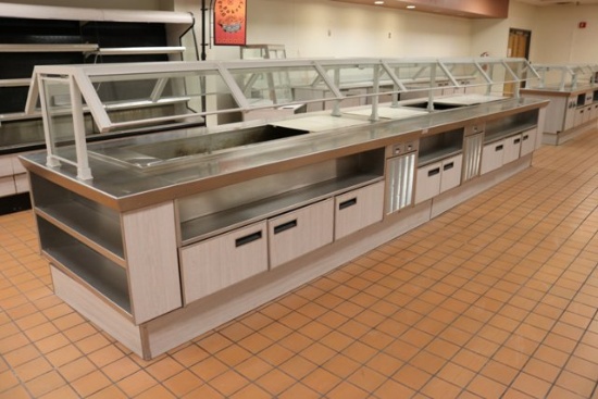 240" Island refrigerated salad bar & sneeze guards w/ drop in frost tops