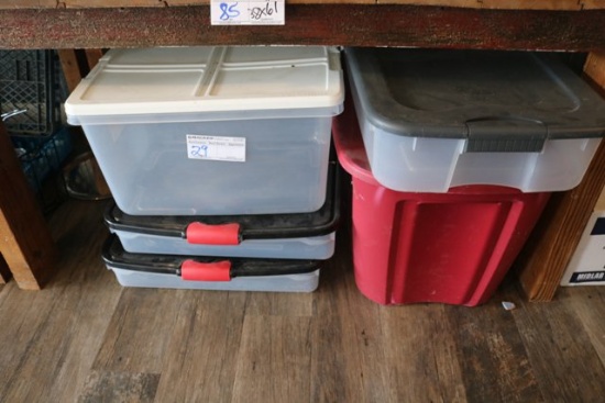 5 plastic assorted size storage containers