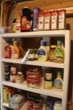 Assorted food, paper products in closet