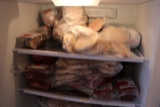 Assorted food in freezer, smoked ham, roast beef, corn beef, hamburger