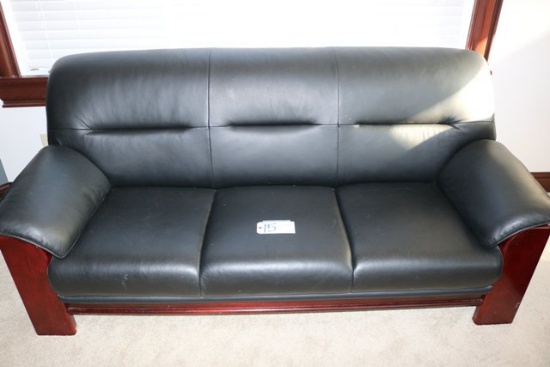 76" black couch with cherry finish accents