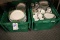 2 Green totes of Christmas plates & cups