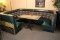 Hunter Green vinyl corner booth w/ tables & tweed backs