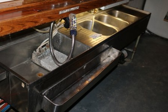 84” Stainless 3 bin bar sink w/ double drain boards & 24” cocktail station