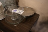 2 Glass & 1 stainless pedestal cake stands