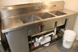 76” Stainless 3 bin sink w/ drain boards & pre-rinse