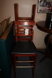3 Wood cherry finish bar chairs w/ black vinyl seats