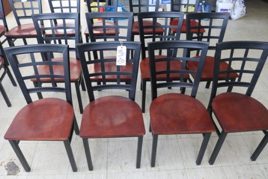 8 Black metal frame & wood seat dining chairs