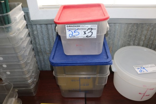 2 - 12 qt & 1) 6 qt food storage containers w/ lids
