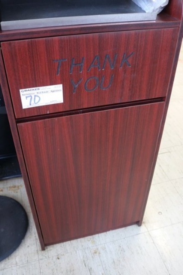 Cherry finish flip lid trash receptacle