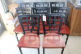 8 Black metal frame & wood seat dining chairs