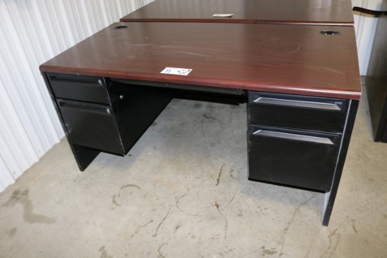60" Black double pedestal desk w/ cherry Formica top - edge banding coming