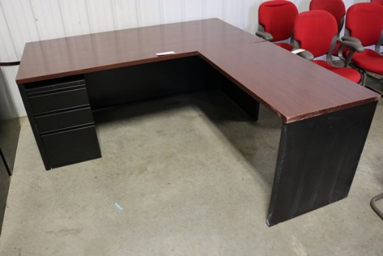 78" Black L-shape office desk w cherry  Formica top