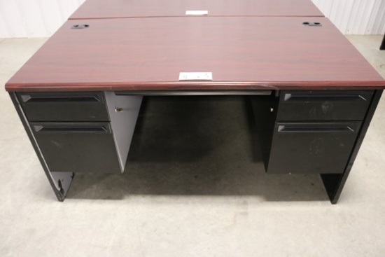 60" Black double pedestal desk w/ cherry Formica top