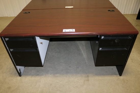 60" Black double pedestal desk w/ cherry Formica top