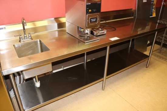 30" x 96" stainless table with stainless under shelf and hand sink - nice