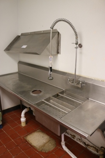 30" x 90" stainless left hand soil table with pre rinse