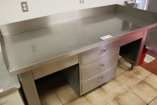 30" x 72" stainless bakers table with  3 drawers & 5" back splashes