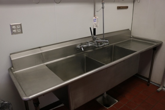 27" x 92" stainless 2 bin sink with drain boards