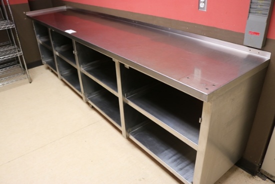 24" x 120" stainless base cabinet with stainless under shelves - nice