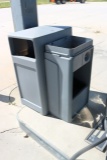 Island trash can with windshield washer bin