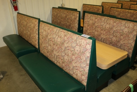 Times 3 - Hunter green seat & floral back 6 person booths with maple Formic