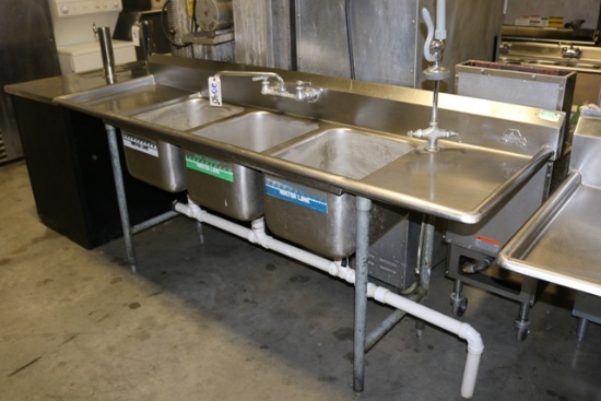 Advance 90" stainless 3 bin (16" x 20" bins) with double drain boards and p