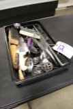 Box of miscellaneous kitchen small wares, whip, spoons, dippers, knife