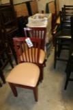 Times 6 - Cherry metal slat back dining chairs with tan vinyl padded seats
