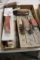 Box of mag and hand trowels with edger's
