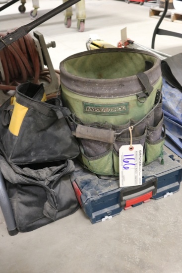 2 Tool bags, bucket tool box, misc.
