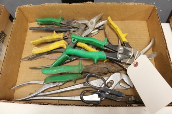 Box of Tin snips and channel locks