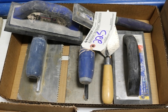 Box of Marshalltown rubber floats, trowels, rubber hand pad
