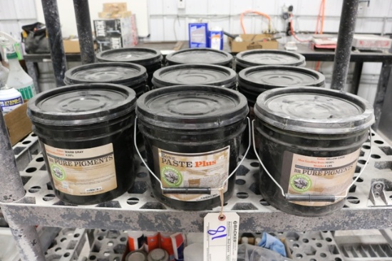 Shelf of open pure pigment and bone paste