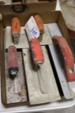 Box of mag and hand trowels with edger's