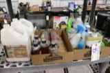 Shelf with concrete sealer, acetone, spray bottles, polyurethane kits