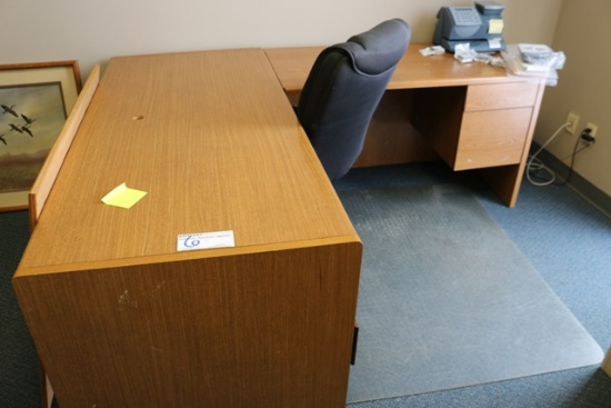 66" x 80" "L" shaped office desk - some chips in the laminate - as is