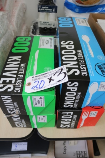 Times 3 - Boxes of plastic forks, knives, & spoons