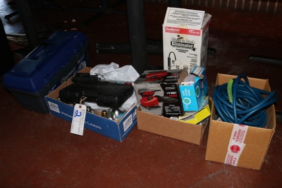 Misc. tools under table - sprayer, tool box, sander